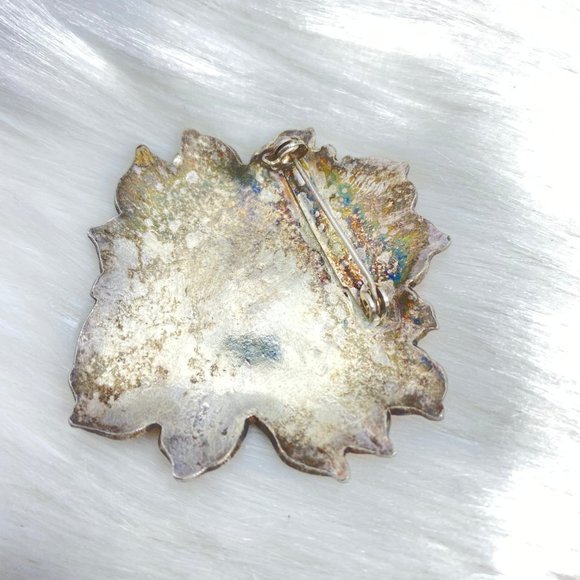 Vintage Cloisonné Enamel Poinsettia Brooch - Picture 3 of 5